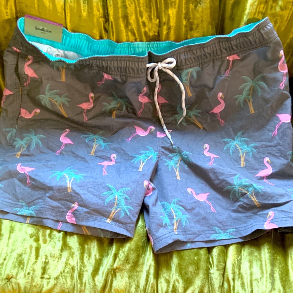 Flamingo swim trunks